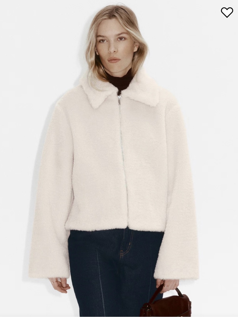 H&M Light Beige Teddy Pile Zip-Up Jacket – Size S